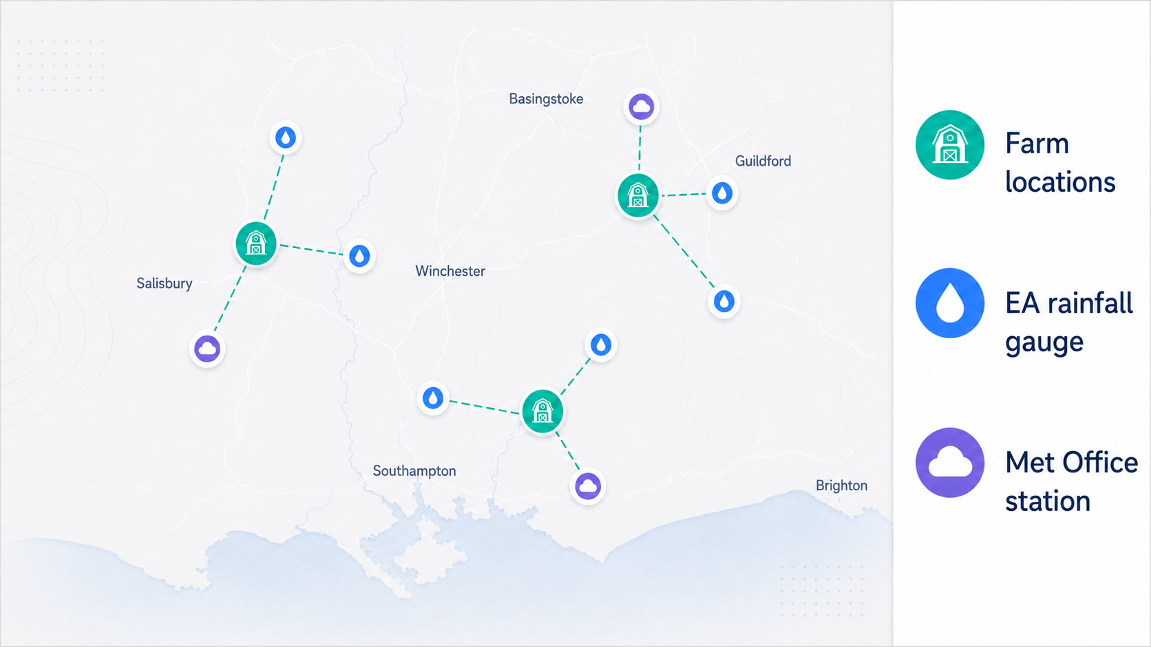 Map of nearby weather stations and rain gauges